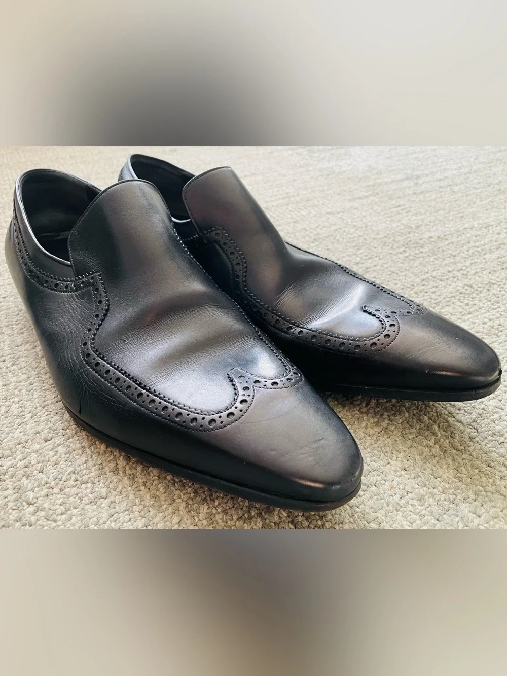 GUCCI Mens Black Leather Oxford Wingtip Slip-On Loafers